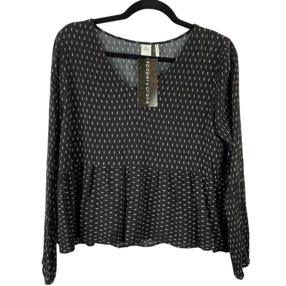 Paper Crane Black V Neck Peplum Blouse Medium